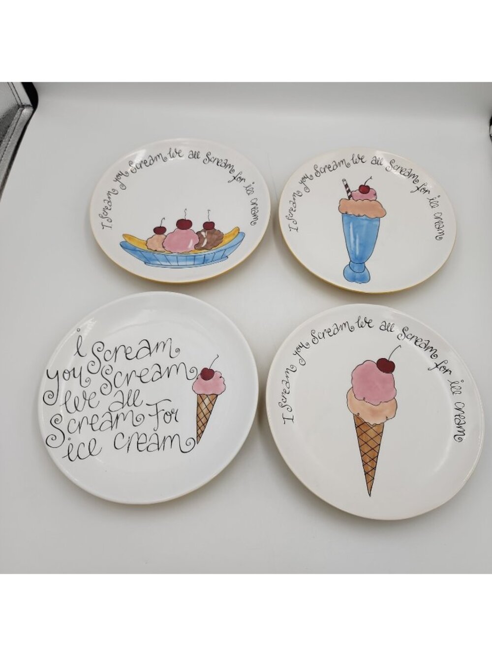 Pottery Barn Dessert Plates SET OF 4 I Scream We All Scream For Ice Cream Party